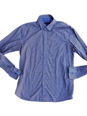 AUTOGRAPH Button Down Dress Shirt LG Men's Blue Long Sleeve Collared Slim Fit